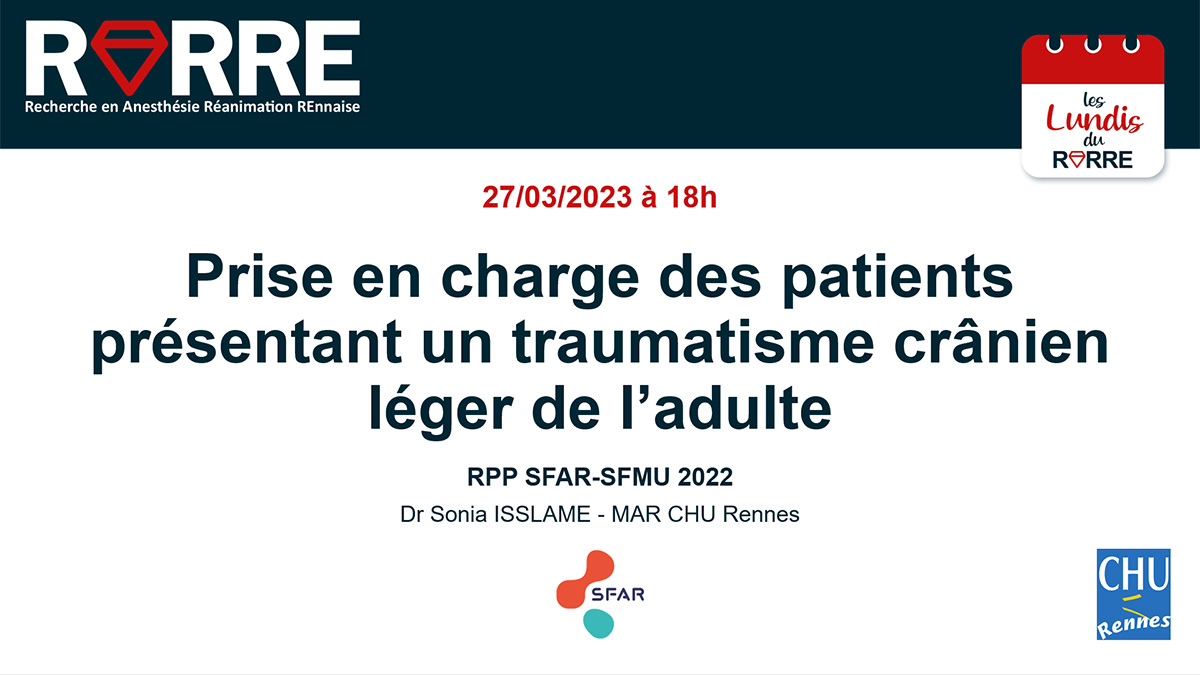 Lundi RARRE #11 RPP SFAR SFMU trauma cranien léger